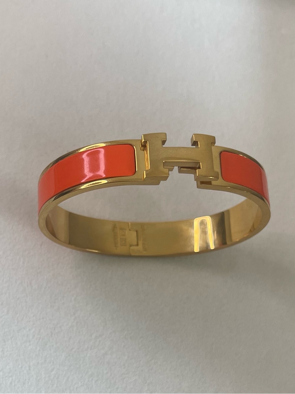 Orange Enamel and Gold H Clic Bracelet